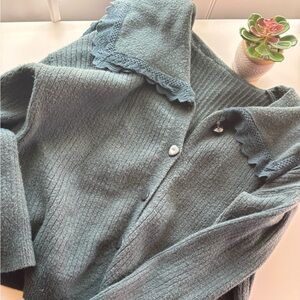 Dark Green/Blue Cardigan with Embroidery Detailing